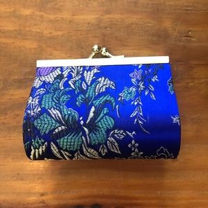 Blue satin floral change purse